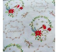 Christmas Fabric - 100% Cotton Printed Fabric - Festive Holiday Xmas Tree Material - 44” Wide - Ideal for Quilting, Crafts & Sewing Projects (Robins on White, Half Metre)