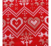 Christmas Fabric - 100% Cotton Printed Fabric - Festive Holiday Xmas Tree Material - 44” Wide - Ideal for Quilting, Crafts & Sewing Projects (Red Cross-Stitch Hearts, Half Metre)