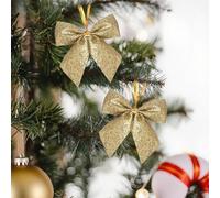 Christmas Fabric Bow, Gold and Red Polyester Tree Topper, Glitter Sequin Holiday Decoration, Versatile for Wreaths, Garlands, Gifts, Home Décor