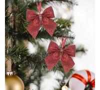 Christmas Fabric Bow, Gold and Red Polyester Tree Topper, Glitter Sequin Holiday Decoration, Versatile for Wreaths, Garlands, Gifts, Home Décor