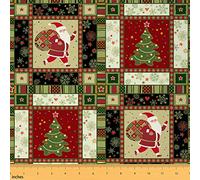 Christmas Fabric by The Yard, Xmas Tree Decorative Fabric, Santa Claus Quilt Fabric, Winter Magic Snowflake Upholstery Fabric, Geometric Plaid Star Patchwork Material DIY Sewing, 1 Yard, Red Green