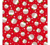 Christmas Fabric - Christmas Puddings on Red - Polycotton Xmas Craft Fabric Material Metre
