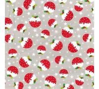 Christmas Fabric - Christmas Puddings on Silver Grey - Polycotton Xmas Craft Fabric Material Metre