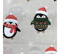 Christmas Fabric - Cute Penguins on Beige - Polycotton Xmas Craft Fabric Material Metre
