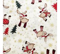 Christmas Fabric - Cute Red Nose Reindeers on Ivory - Craft Fabric Material Metre