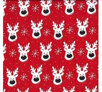 Christmas Fabric - Cute Red Rudolph Reindeers Polycotton - Xmas Craft Fabric Material Metre