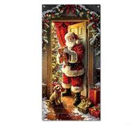 Christmas Fabric Door Banner 35.4x70.9in Polyester Red Gold Bells | Machine washable foldable polyester features Merry Christmas lettering decorated tree and star ornaments for doors