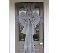 Christmas Fabric Door Bow & Ribbon Kit Large Luxury Front Door Window Bow Wreath Decoration Festive Xmas Baby Shower Wedding Celebration (Silver)