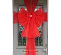 Christmas Fabric Door Bow & Ribbon Kit Large Luxury Front Door Window Bow Wreath Decoration Festive Xmas Baby Shower Wedding Celebration (Red)