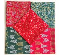 Christmas Fabric Fat Quarter Bundle - Red & Green Traditional Trees Stars Snowflakes Mistletoe Bundle Fabric Mix