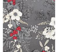 Christmas Fabric -Flowers Mistletoe & Berries on Silver Grey - Xmas Craft Fabric Material Metre