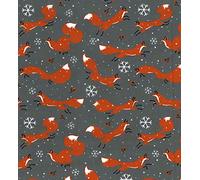 Christmas Fabric - Fox & Snowflake Grey - Polycotton Craft Fabric Material Metre
