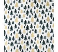 Christmas Fabric - Gold & Green Xmas Trees on Cream - Xmas Craft Fabric Material Metre