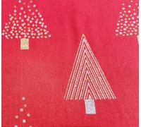 Christmas Fabric - Gold & Silver Glitter Christmas Trees on Red - Xmas Craft Fabric Material Metre