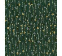 Christmas Fabric - Gold & Silver Glitter Stars on Green - Xmas Craft Fabric Material Metre