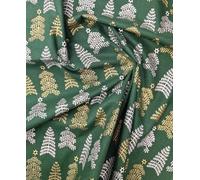 Christmas Fabric - Gold & Silver Glitter Trees on Green - Xmas Craft Fabric Material Metre