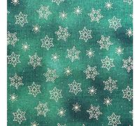 Christmas Fabric - Gold Snowflakes on Green - Xmas Craft Fabric Material Metre