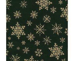 Christmas Fabric - Gold Snowflakes on Green - Xmas Craft Fabric Material Metre