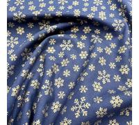Christmas Fabric - Gold Snowflakes on Navy Blue - Xmas Craft Fabric Material Metre