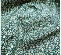 Christmas Fabric - Green & Gold Ditsy Holly Leaf & Stars - Cotton Craft Fabric Material (1 METRE)