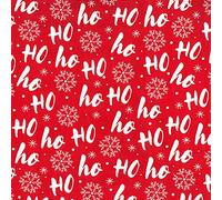 Christmas Fabric - Ho Ho Ho & Snowflakes on Red - Polycotton Xmas Craft Fabric Material Metre