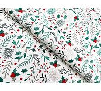 Christmas Fabric - Holly & Red Berries on Ivory - Xmas Craft Fabric Material Metre