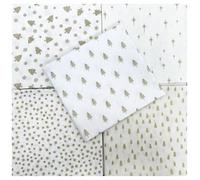 Christmas Fabric - Ivory White Gold Trees Stars Snowflakes - Fat Quarter Bundle Fabric Mix