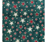 Christmas Fabric - Metallic Gold & Red Stars on Green - Xmas Craft Fabric Material Metre