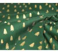 Christmas Fabric - Metallic Gold Trees on Green - Xmas Craft Fabric Material Metre - 140cm Wide