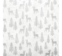 Christmas Fabric - Metallic Silver Reindeers & Trees on White - Cotton Craft Fabric Material Metre