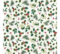 Christmas Fabric - Mistletoe Holly & Red Berries on Ivory Off White - Craft Fabric Material