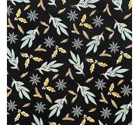 Christmas Fabric - Mistletoe & Snowflake on Black - Xmas Craft Fabric Material Metre