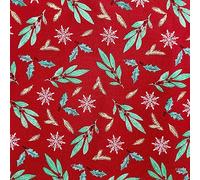 Christmas Fabric - Mistletoe & Snowflake on Red - Xmas Craft Fabric Material Metre