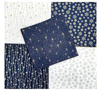 Christmas Fabric - Navy Blue Silver Gold Glitter Stars & Snowflakes - Fat Quarter Bundle Fabric Mix