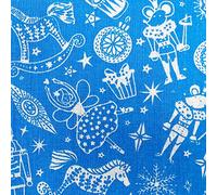 Christmas Fabric - Nutcracker Print on Blue - Polycotton Xmas Craft Fabric Material Metre