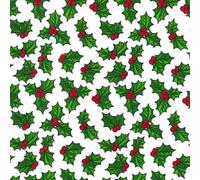 Christmas Fabric Polycotton Holly & Berry Print x 112cm / 44" - Red or White (White, 1 Metre)