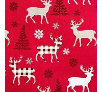 Christmas Fabric Red & Cream Reindeer Design - Red Background 100% Cotton 53" Wide
