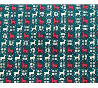 Christmas Fabric - Red & Gold Scandi Reindeer Print on Green - 100% Cotton 53" Wide