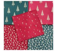 Christmas Fabric - Red Green & Gold Sparkle Trees Stars Snowflakes - Fat Quarter Bundle Fabric Mix