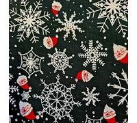 Christmas Fabric - Red Santa & White Snowflakes on Black - Polycotton Xmas Craft Fabric Material Metre