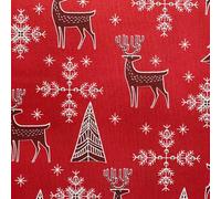 Christmas Fabric - Reindeers Stags Trees & Snowflakes on Red - Xmas Craft Fabric Material Metre