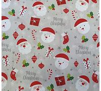 Christmas Fabric - Santa Candy Canes & Snowmen on Grey - Polycotton Xmas Craft Fabric Material Metre