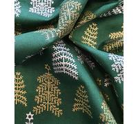 Christmas Fabric Scandi Gold & Silver Foil Christmas Tree Print on Green Background 100% Cotton