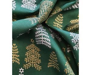 Christmas Fabric Scandi Gold & Silver Foil Christmas Tree Print on Green Background 100% Cotton