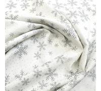 Christmas Fabric - Silver Glitter Snowflakes on White - Cotton Craft Fabric Material Metre
