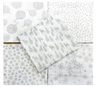 Christmas Fabric - White Silver Glitter Stars Snowflakes Baubles Reindeers - Fat Quarter Bundle Fabric Mix