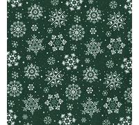Christmas Fabric - White Snowflakes on Green - Polycotton Xmas Craft Fabric Material Metre