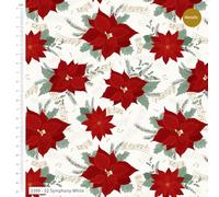 Christmas Fabrics - Snowflakes Holly & Berries - 100% Quality Cotton Louden - Rose & Hubble - Per 0.5 Metre - Sewing Quilting Bunting Dress Fabric - Simply Sew Crafty™ (Poinsettia - Symphony White)