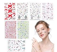 Christmas Face Gem Stickers, 7 Sheet Sparkly Jewel Stickers, Bow Face Gems Stickers Body Jewelry Facial Christmas Tree Sparkly Jewel Paste for Carnival Festival Makeup