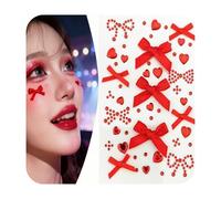 Christmas Face Stickers Eye Face Red for Kids Women Tattoo Jewels Self Adhesive Rhinestone Gems with Stars Butterflies Hearts Designs for Festival Rave Y2K Makeup Accessories